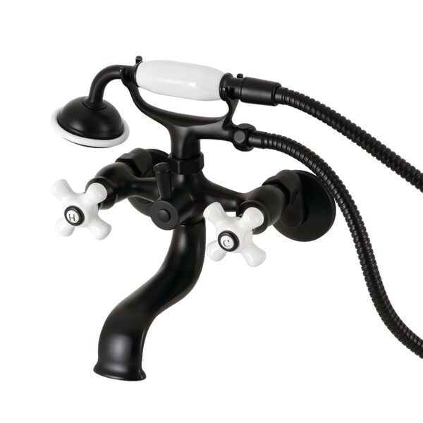 Kingston Brass Tub Wall Mount Clawfoot Tub Faucet with Hand Shower, Matte Black KS225PXMB - main